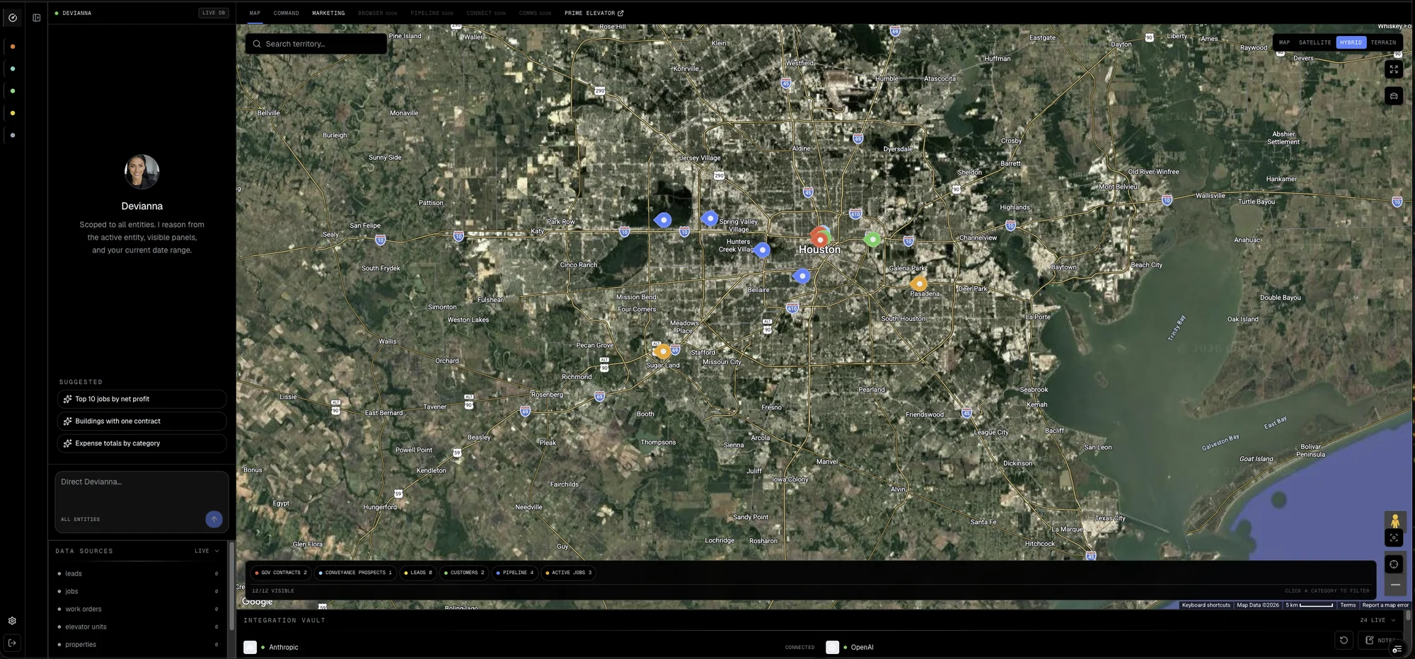 Live territory map — Houston corridor